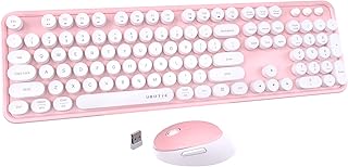 UBOTIE Colorful Computer Wireless Keyboard Mouse Combos, Typewriter Flexible Keys Office Full-Sized Keyboard, 2.4GHz Dropout-Free Connection and Optical Mouse (Pink-White)