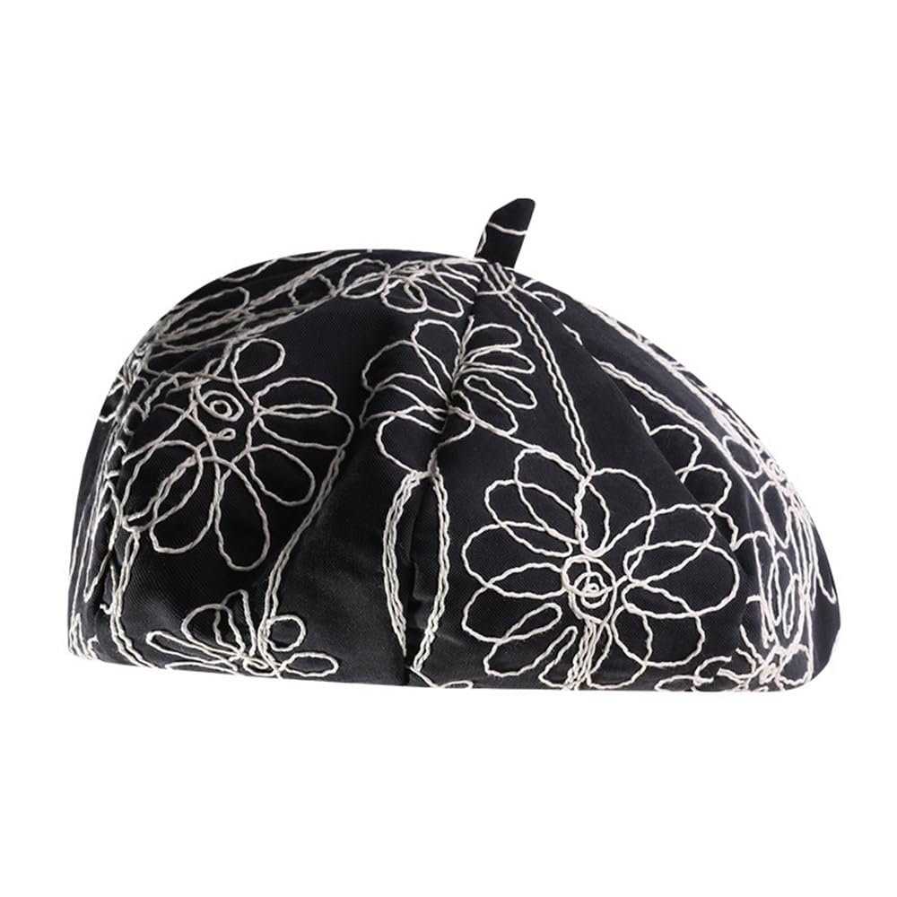 Béret brodé à fleurs de style artiste, un chapeau rétro haut de gamme pour femme exigeante