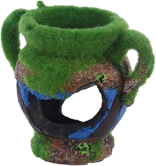 Fish Tank Decorations,Fish Tank Accessories,Resin Broken Moss Pot Landscaping Reptile Tank Suitable for Business (Color : Green, Size : 10x8x6cm)