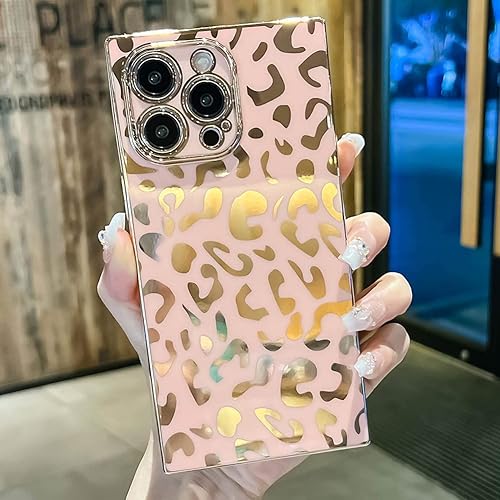 Miniatura 5 de KERZZIL Elegante funda compatible con iPhone 14 Pro Max con borde cuadrado, bonito diseño de leopardo de lujo, protector de cámara, TPU suave, a