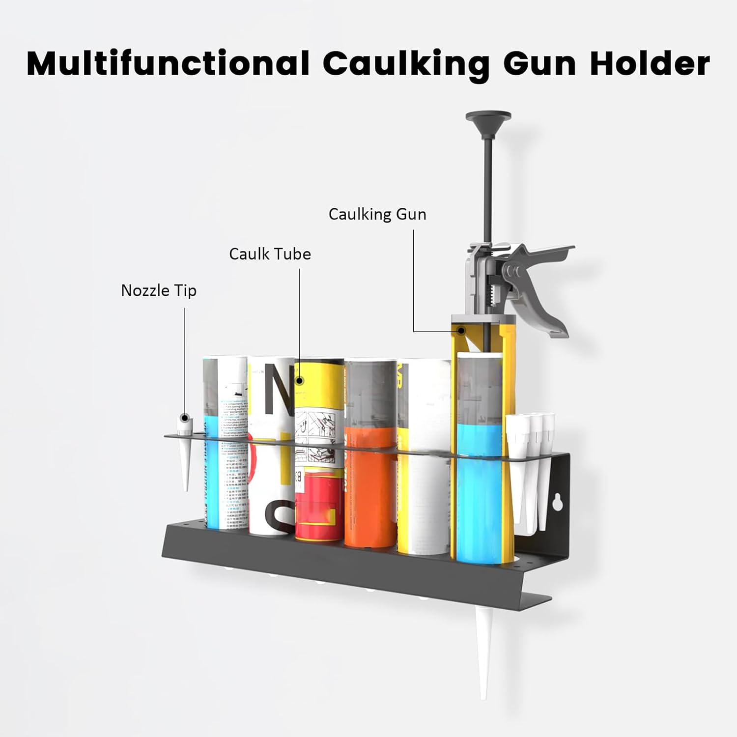 Caulk Tube Holder, Caulking Tube Storage, Wall Mount Hand Caulking Gun Storage Rack, Caulking Guns Holder for Workshop, Shop, Garage