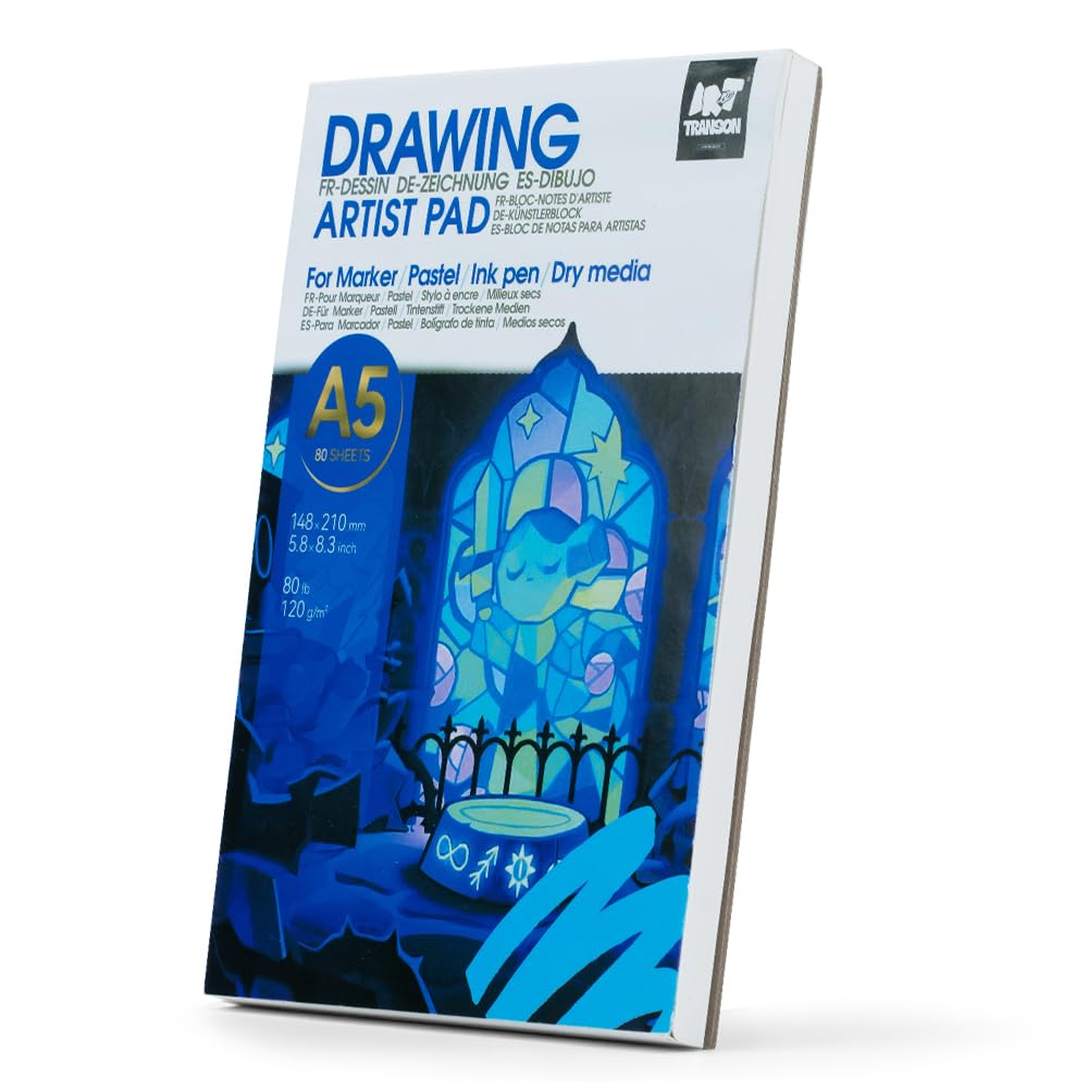 TRANSON Artist Mix Media Sketchbook Marker Pad, 5.8”x8.3” 80 Sheets A5 Art Papers, 80lb/120gsm for Painting, Drawing and Sketching