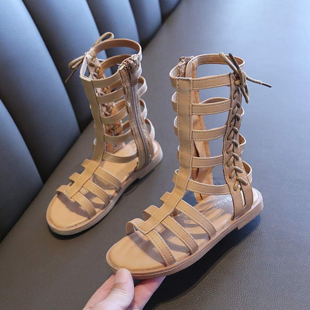 COMIOR Toddler Girls Gladiator Sandals with Buckles Open Toe Summer Roman Princess Shoes Zipper Strappy Flat Sandals Thigh High Flat Boots Zip Shoes for Baby/Little Girls Infant Kids 2-8Years : Clothing, Shoes & Jewelry