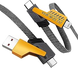 4in1 Charging Cable, 2-MTR (6.6 FT) Fast Charging 65W/40W/27W/20W Universal To USB-A/Type-C/Lightning, Fast Charging & Data Transfer 480Mbps, 4in1 Compatible Android & iOS, Military Grade Durability