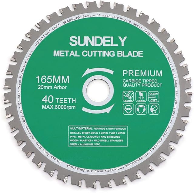 SUNDELY® Carbide Tipped TCT Circular Saw Blade Cutting Disc Wheel 165 mm X 20 mm X 40T (6.5" X 0.78") for Metal Steel Sheet Trimmer Cutter Multipurpose