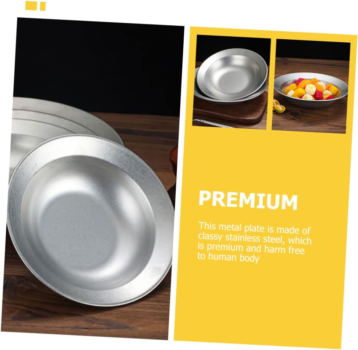 Shallow Stainless Steel Salad Basin 20cm Vintage Simple Plate