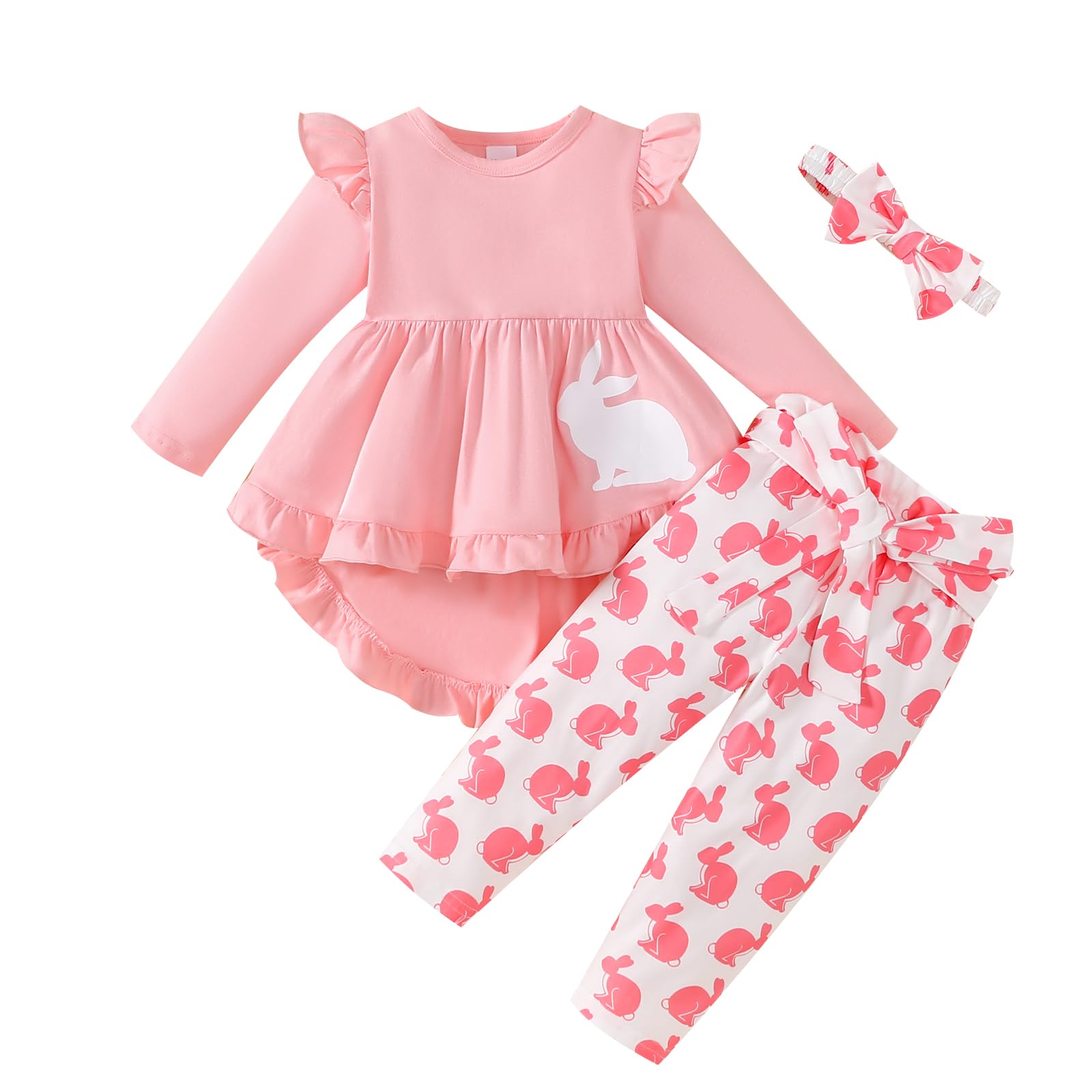 Noubeau Toddler Baby Girl 4th of July Clothes Ruffle Sleeve Boho Shirt Dress Star Stripes Pant Set 3Pcs Summer Outfits