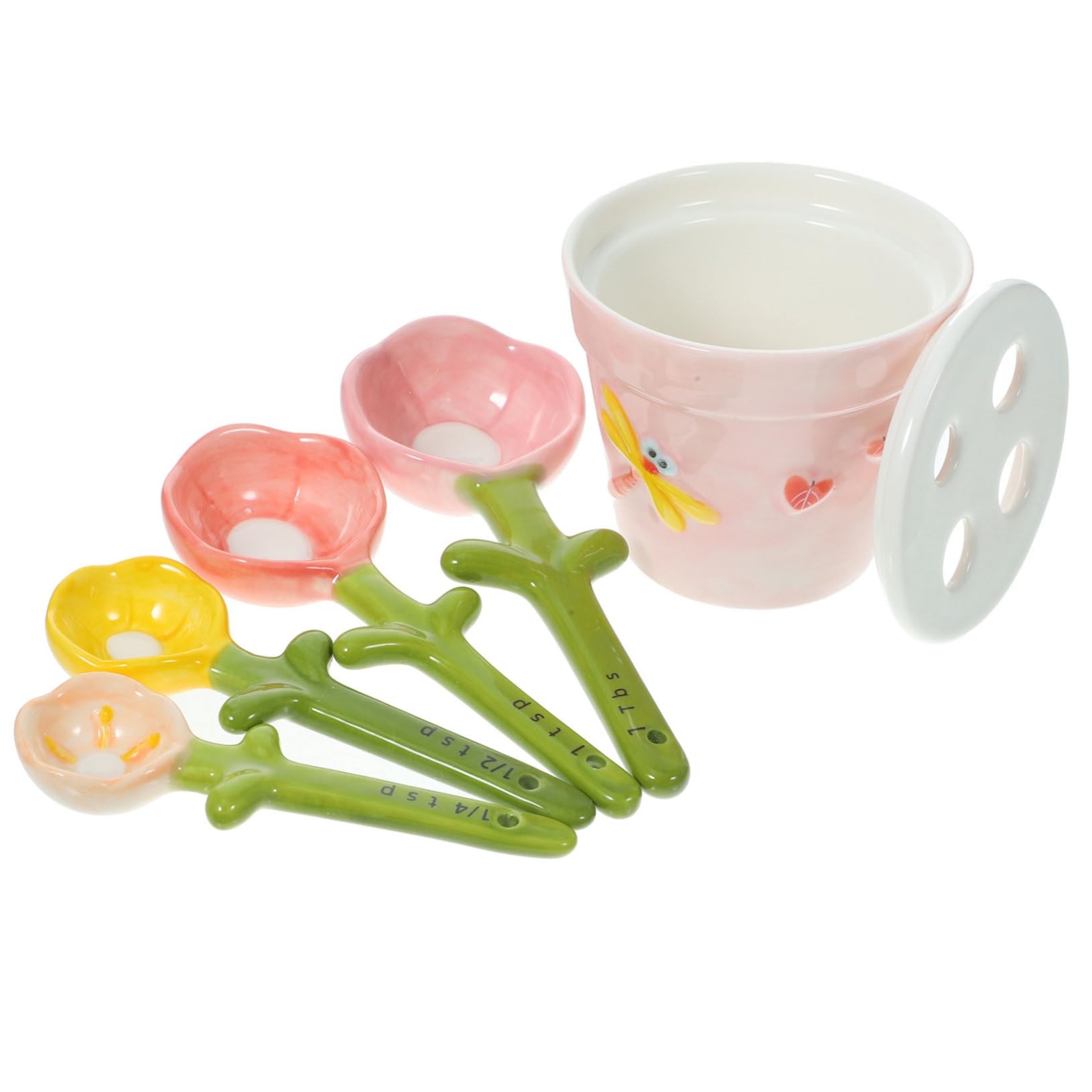 Cucchiai Misuratori in Ceramica Forma di Fiore con Base Porta Cucchiai per Misurare Zucchero Spezie e Ingredienti da Cucina Pratici per Cottura e Preparazioni Dolciarie