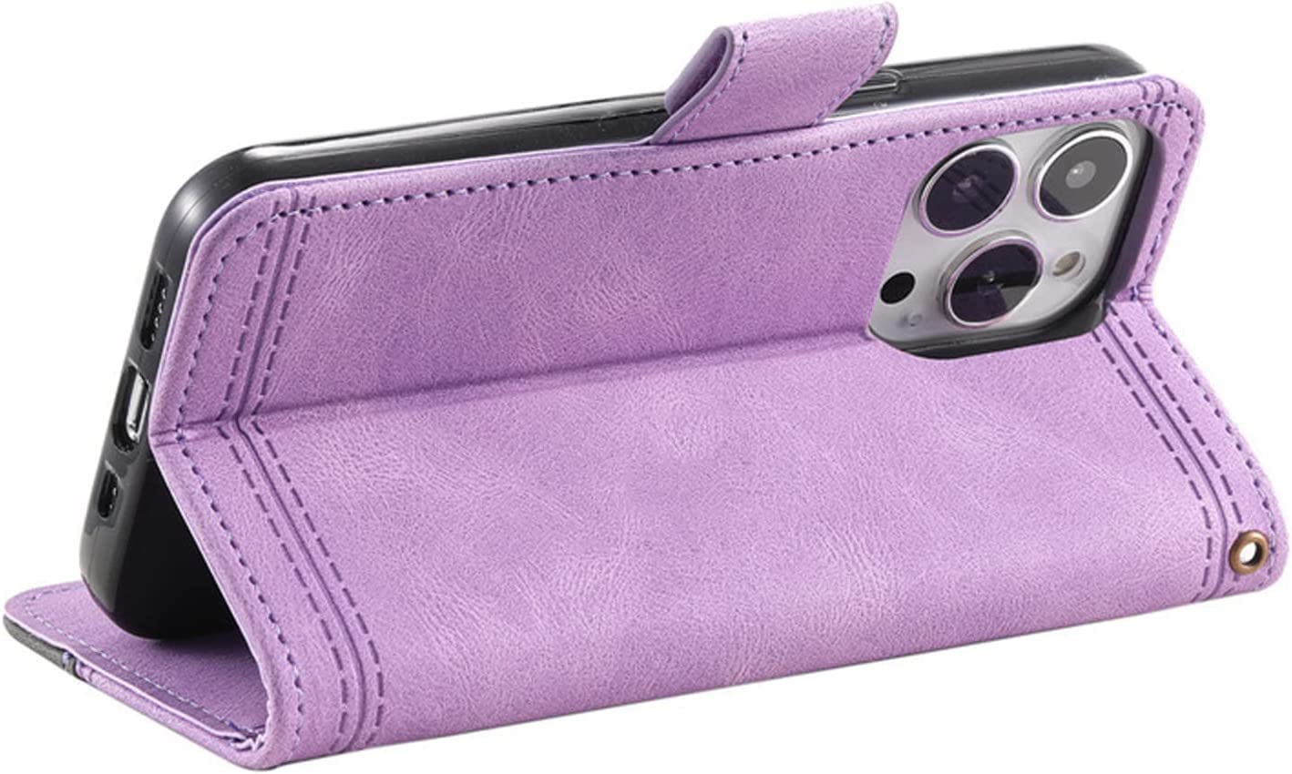Étui en cuir rétro iPhone 13 Pro Max violet haute qualité - 6