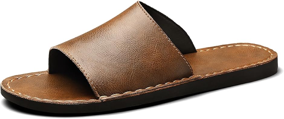 Mens Leather Flat Slides Sandals with Hand Stitched Comfortable Open Toe Soft Platform Slip On Slippers Summer Anti-Slip Beach Walking Sandals