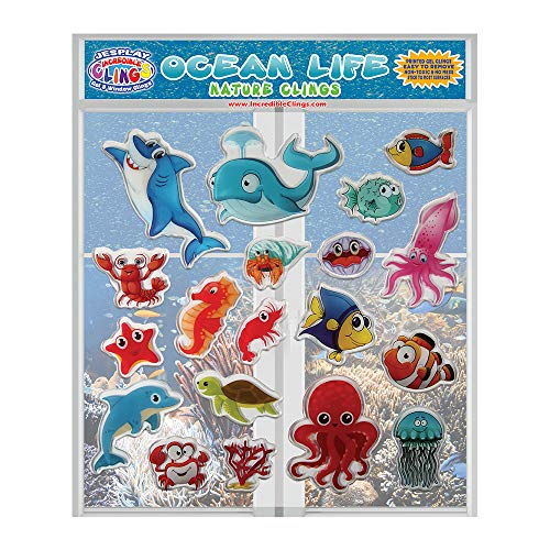 Ocean Sea Animal Gel Window Clings For Kids - Window Stickers For Toddlers, Gel Clings Window Decals Kids Jelly Reusable Sticker - Home Car Plane Airplane Activities - Underwater Life (Jesplay Usa) #TOP1