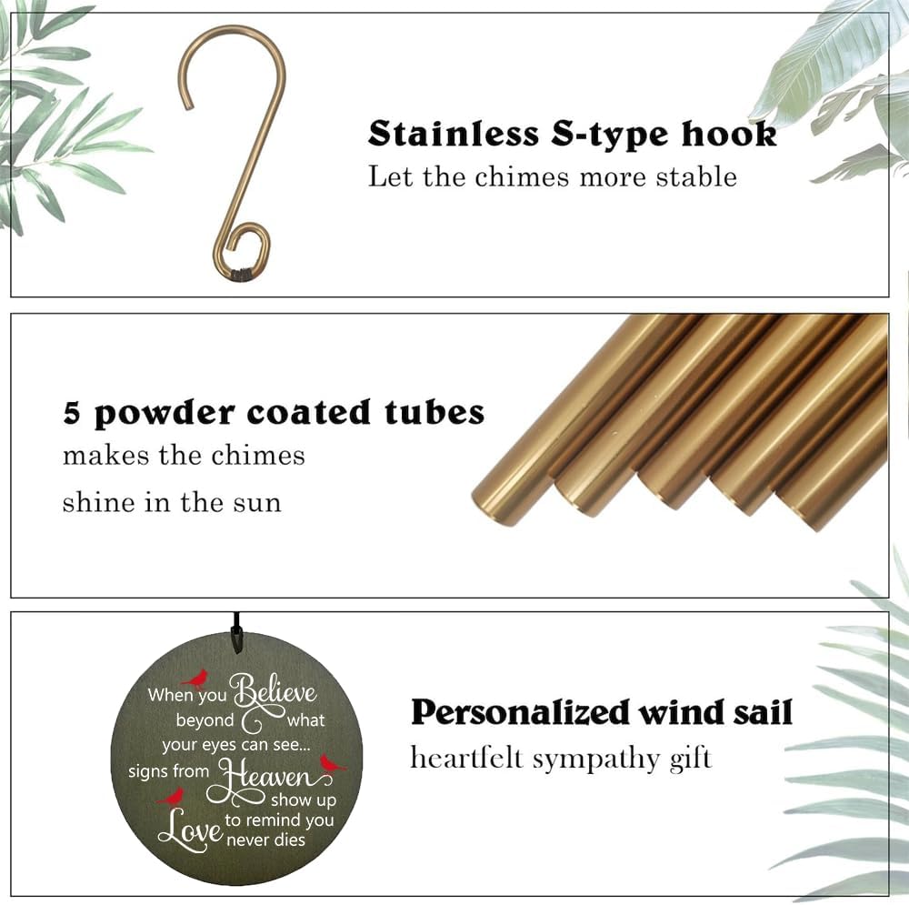 Personalized Memorial Wind Chimes, 36inch Cardinal Sympathy Wind Chimes, in Memory for Loss of Loved Dad/Mom/Ones, Bereavement Gifts, Deep Tone Wind Chime Outdoor (Produced in USA)