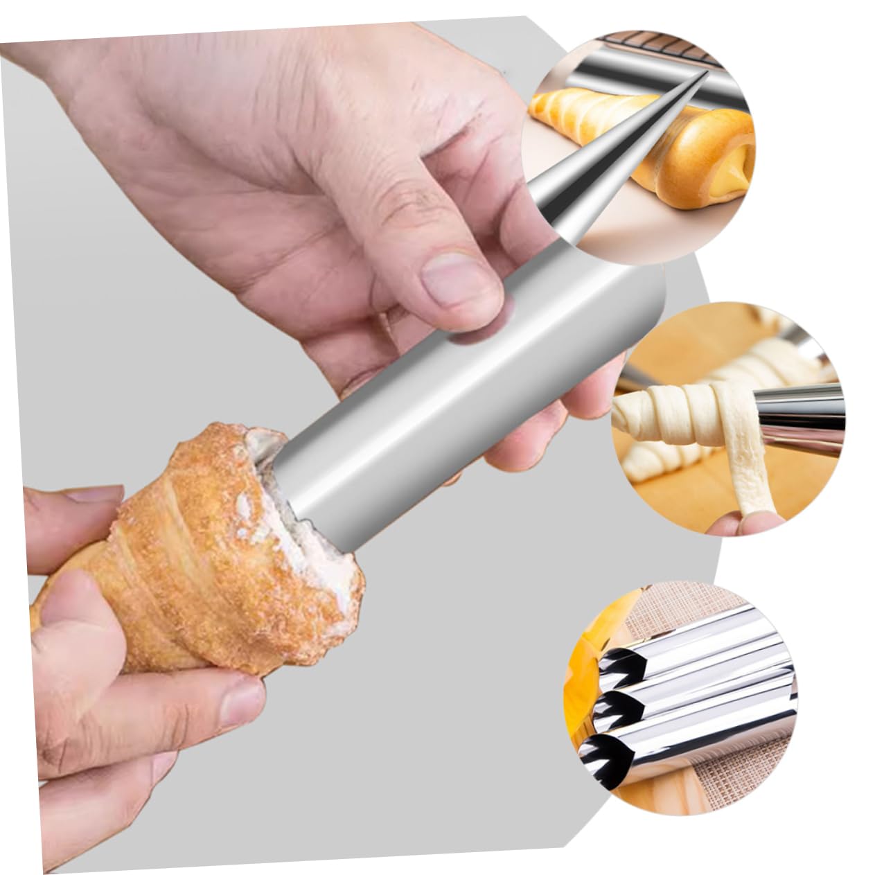 BRIGHTFUFU 1set Stainless Steel Croissant Cream Horn Tubes Brush Cone-shaped Baking Molds Reusable and Easy Savory Appetizers and Desserts