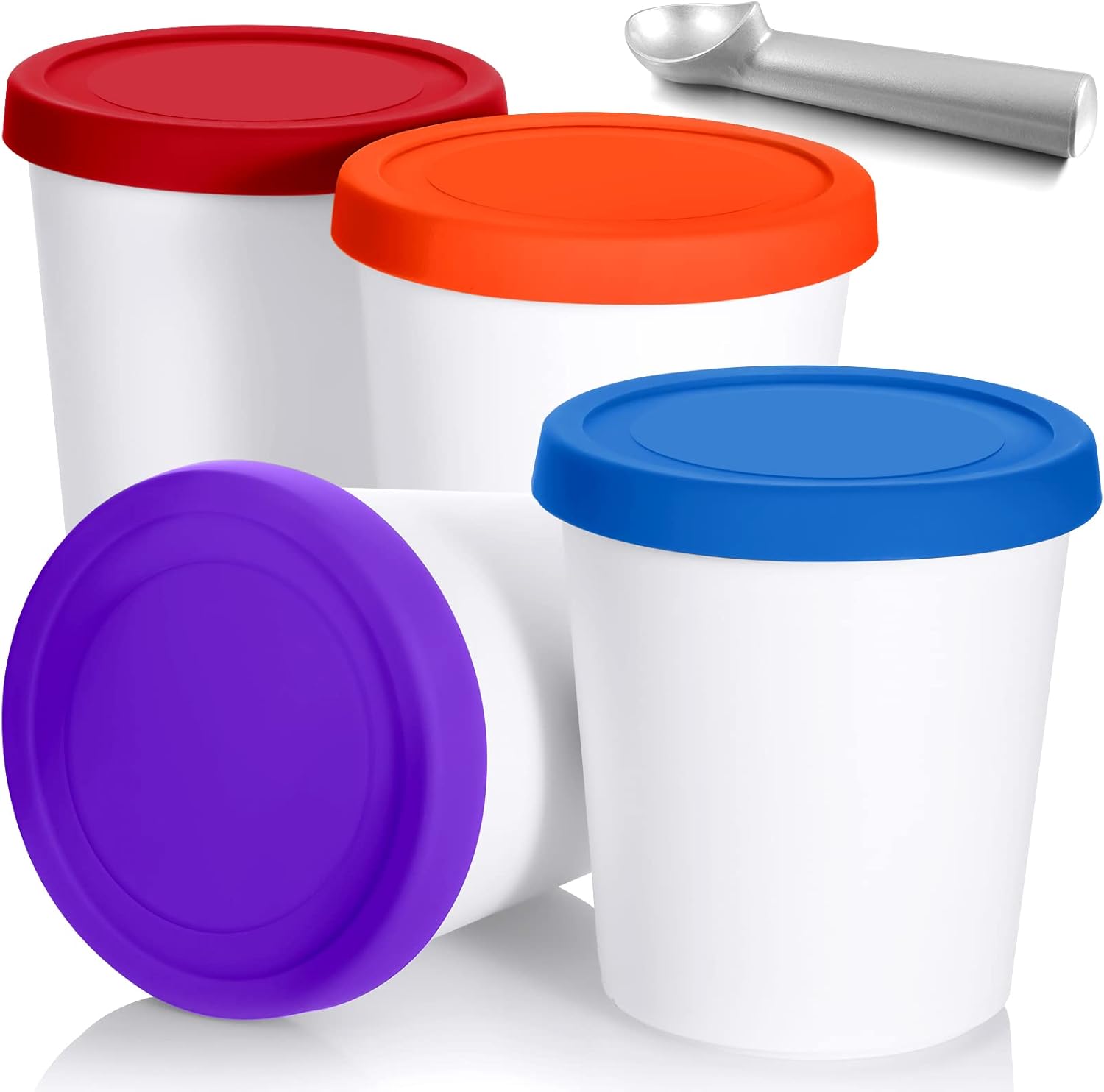 5 Pack Ice Cream Containers 1Qt Freezer Storage Tubs with Silicone Lids