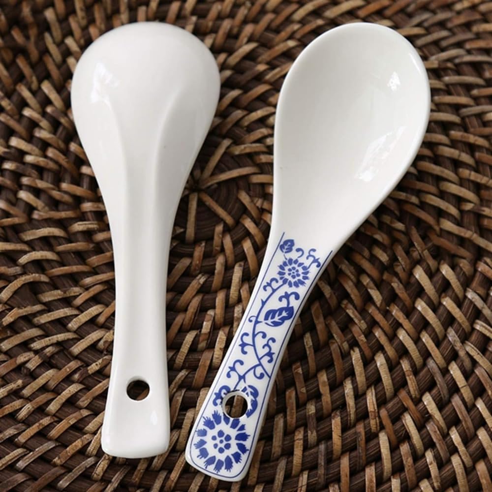 Łyżki do zupy chochla ręcznie malowana niebiesko-biała porcelanowa ceramiczna łyżka do zupy zestaw domowych łyżek do zupy zestaw 13 cm długie chochle do serwowania - 10 szt. 13 cm