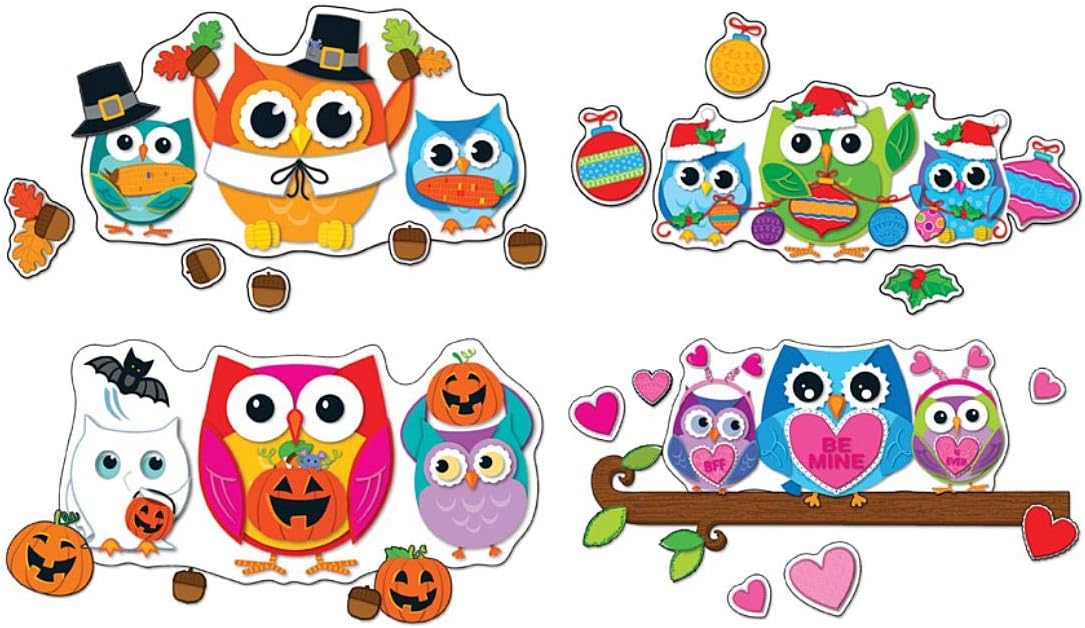 Carson Dellosa Celebrate with Colorful Owls Bulletin Board