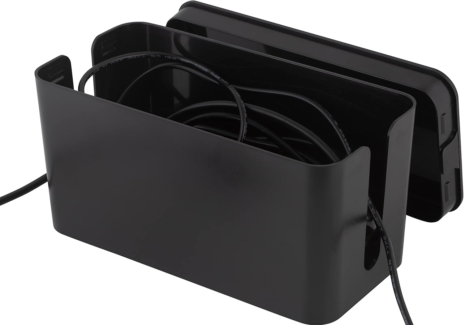 Black Rectangular Lidded Cable Organizer Storage Bin Set