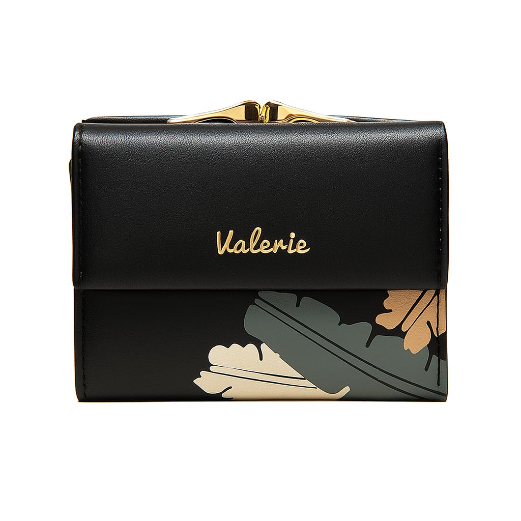 valerie Small Wallets Clutch for Teen Girl Women PU Leather Trifold Small Wallet Cash Pocket Card Holder Coin Purse with ID Window for Girls Women (Black)-picture-44