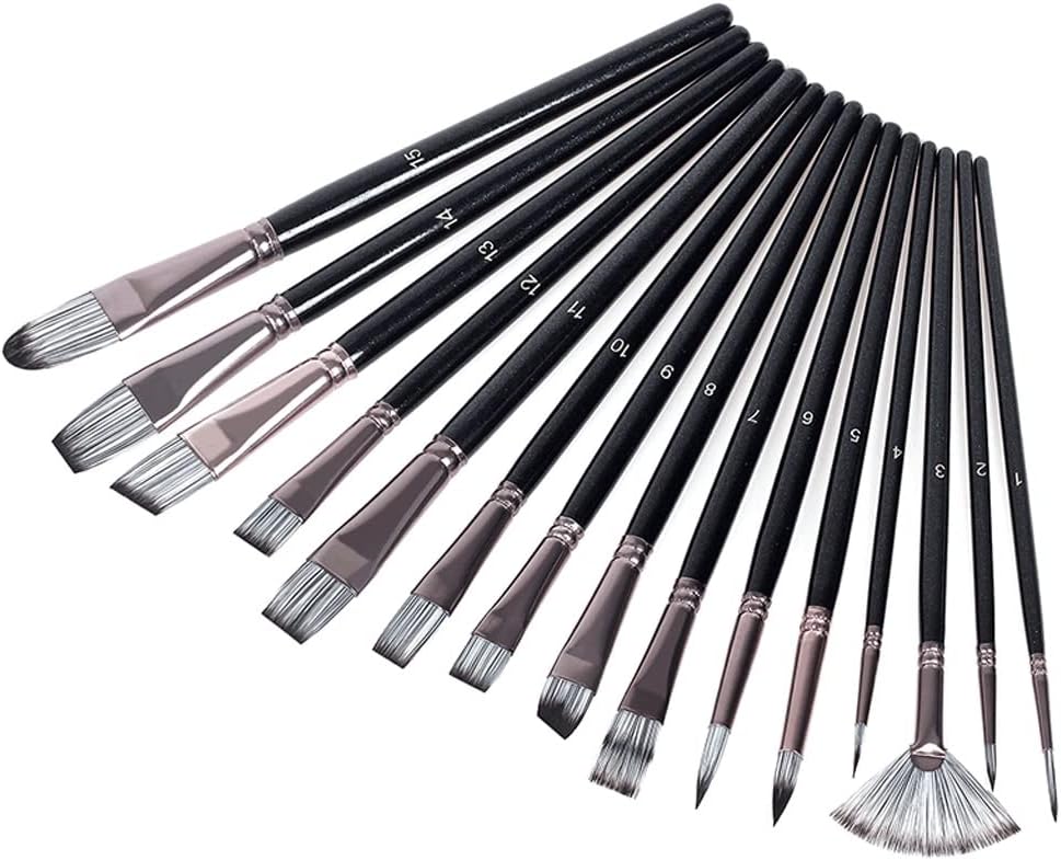 15 Brushes Nylon Artist Set with Storage Box Watercolor Acrylic Palette Oil Painting Art Supplies