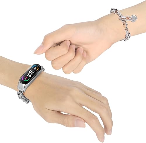 Miniatura 3 de Barcelet - Pulsera de acero inoxidable para mujer, pulsera de metal para Mi Band 5Mi Band 6 (R01)