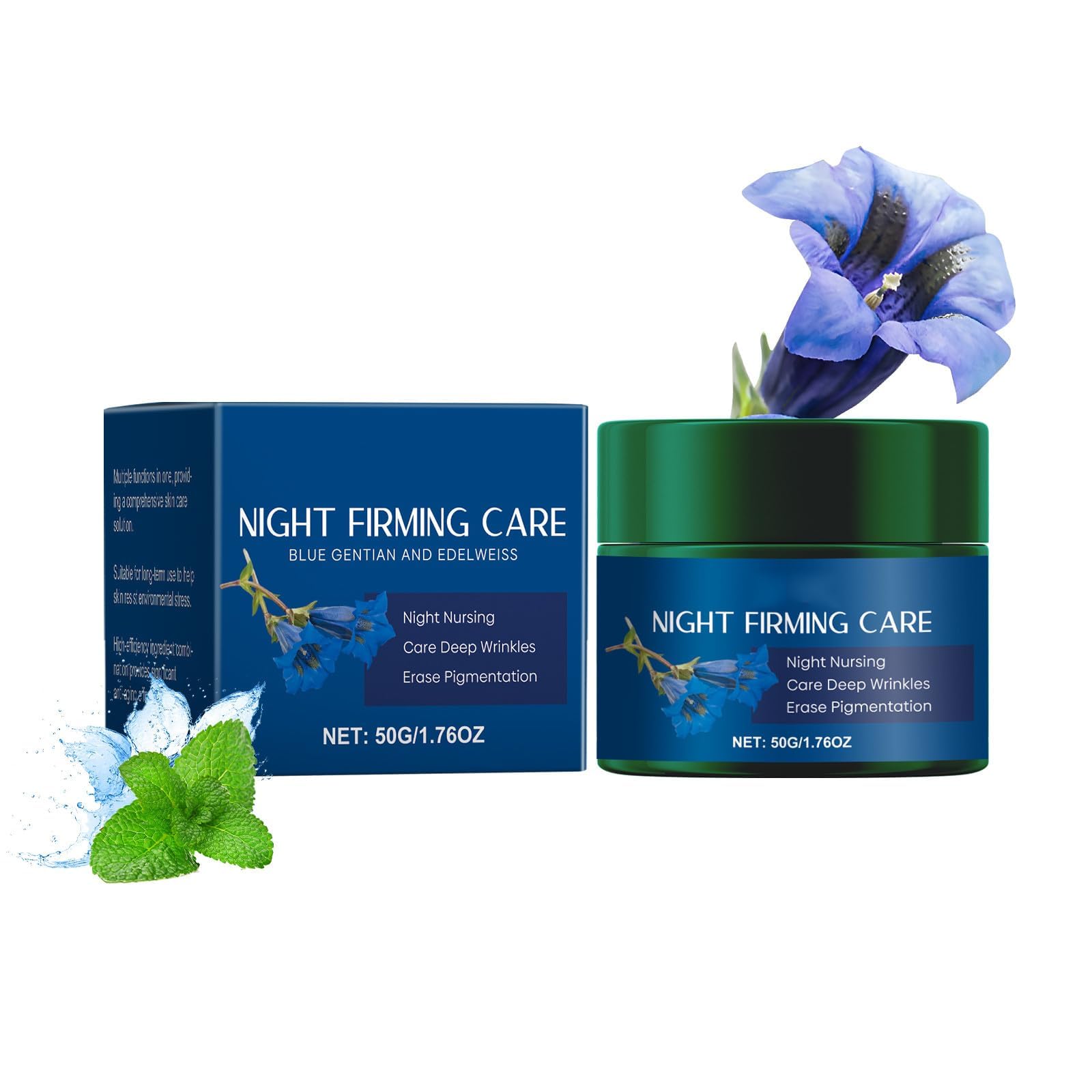 NALACAL Organic Firming Night Cream Blue Gentian & Edelweiss - Natural Cosmetics Anti Ageing Face Cream Moisturising Cream Reduces Deep Wrinkles & Reduces Pigment Spots & Activates Cell Renewal