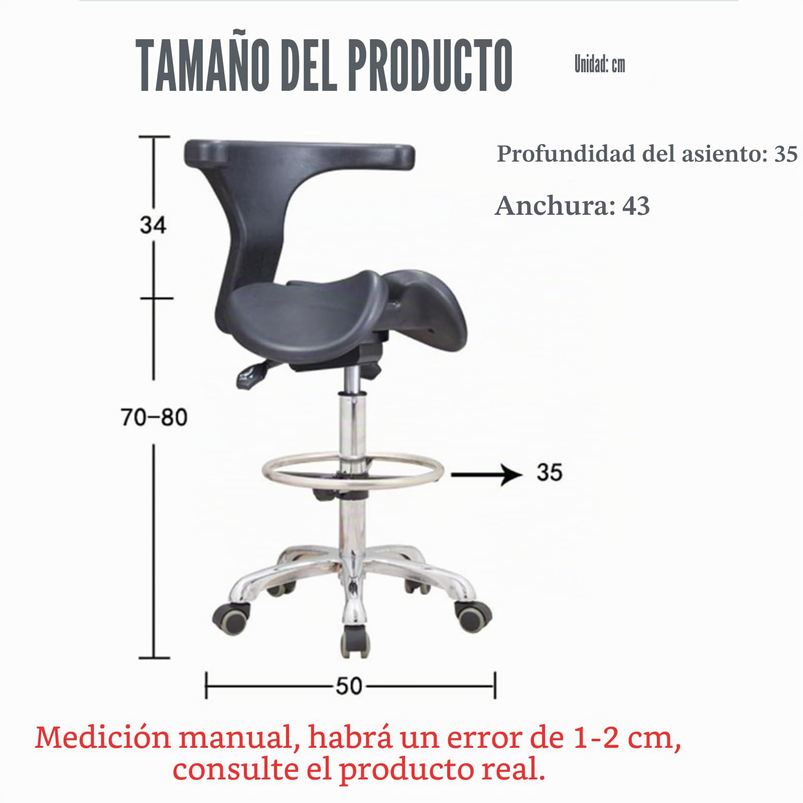 Silla de Dentista SFKLYU con Sillín Ergonómico, Taburete Ajustable con Elevación Hidráulica, A3