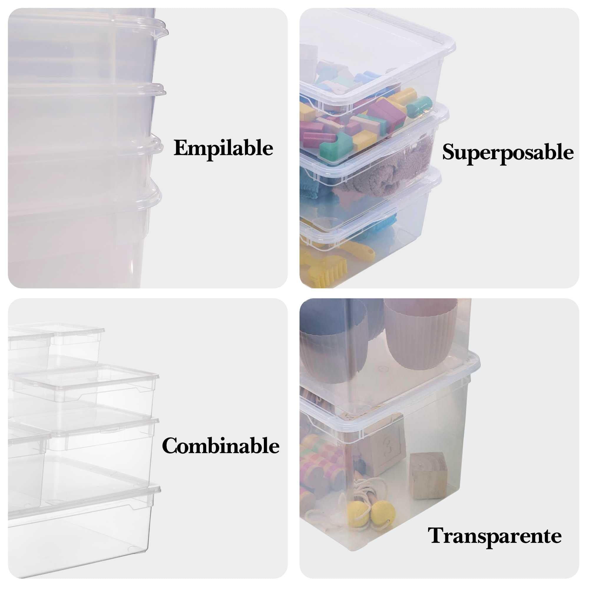 Sundis Clear Box, set di 6 scatole portaoggetti 22l, con coperchio, plastica trasparente, impilabile, ideale per riporre stivali e scarpe invernali