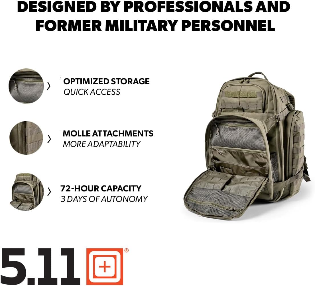 5.11 Tactical Backpack, RUSH 72 2.0 Military Survival Molle Back Pack with Laptop Compartment, Large, 55L, Style 56565ABR