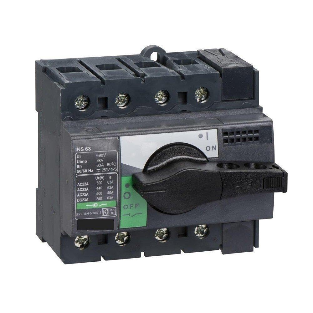 Accessori elettrici 28903 INS63 Sezionatore 4P, Compact INS63, 63 A, Versione Standard Con Manopola Rotativa Nera, 4 Poli