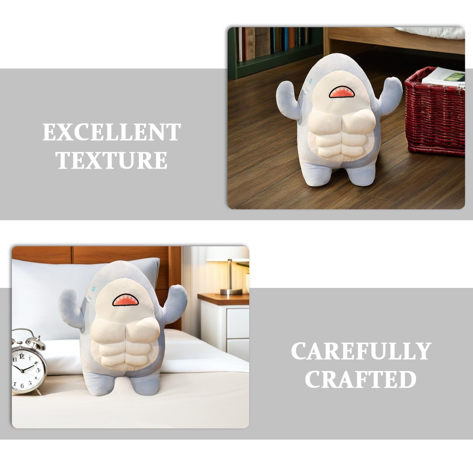 Peluche Squalo Muscolare Blu, Morbido in Panno e Cotone Pp, Decorazione da Tavolo e Divano, per Amanti della Vita Marina, 40cm
