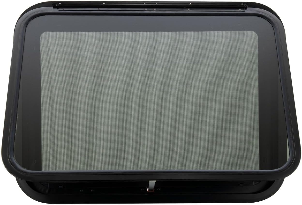 Toughgrade RV Exit/Escape Window 36" X 22" X 2" with Ring, Black, Tempered Plastic
