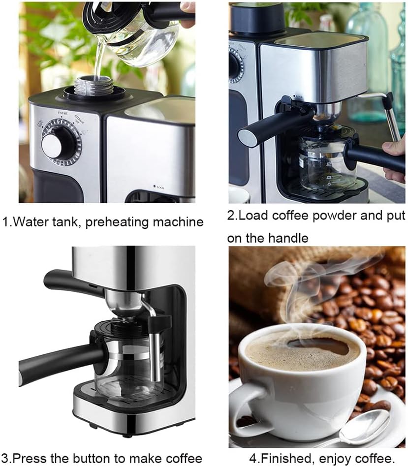 Espresso Machine, 5 Bar Semi Automatic Household Italian Espresso Machine Coffee Maker Machine with Milk Frother, for Cappuccino, Macchiato, Americano, 240ml Water Tank