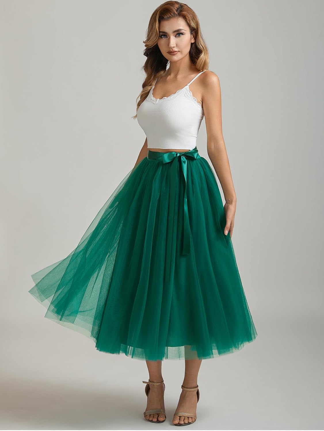 size XL A line Tea Length Tulle Skirt for Party Prom Casual Wear