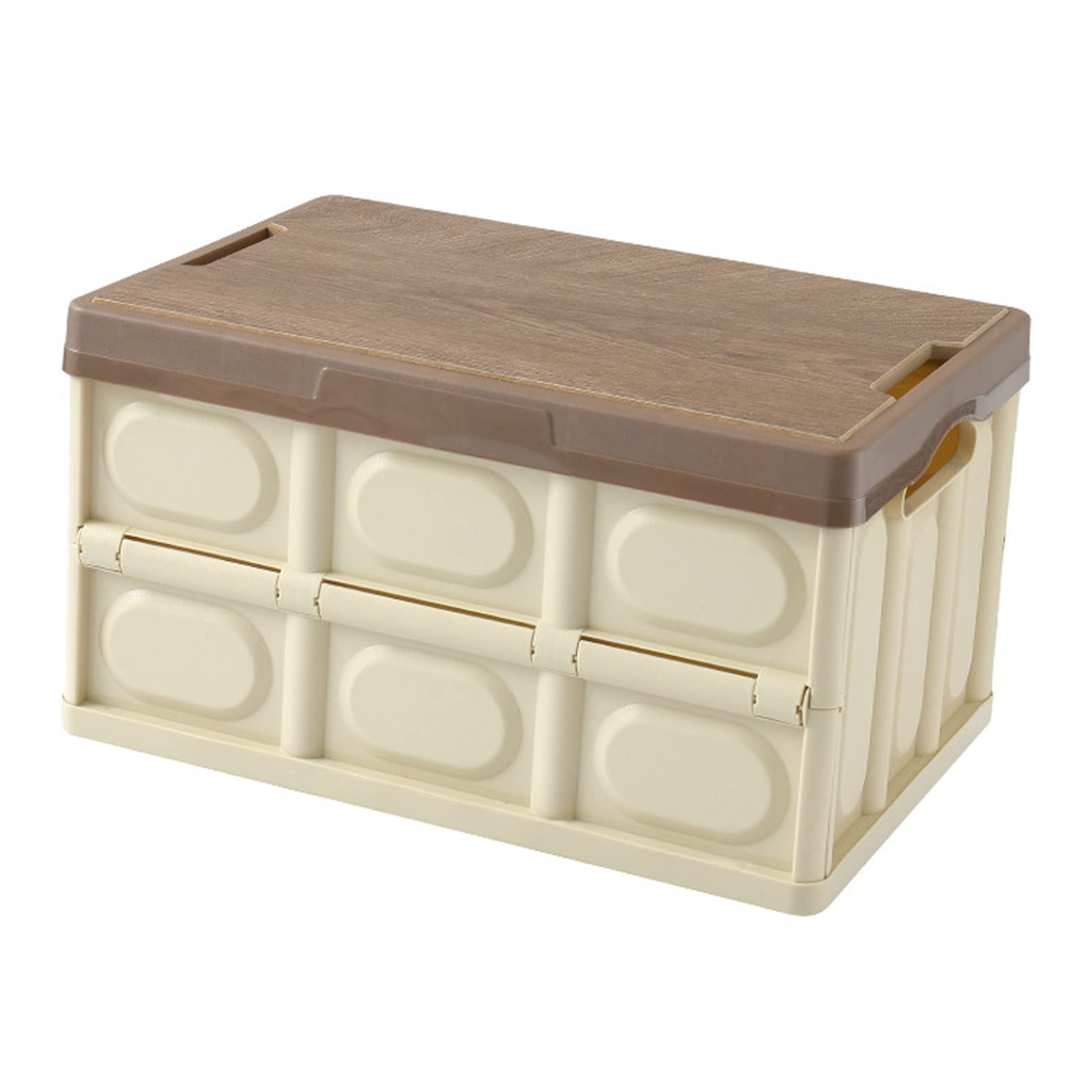 Faltbare Aufbewahrungsbox 55L Campingbox mit Holzdeckel und wasserdichter Tasche, groß Kofferraum Organizer Multifunktional Kunststoffkiste für Reisen im Freien, Camping, Familie,Khaki