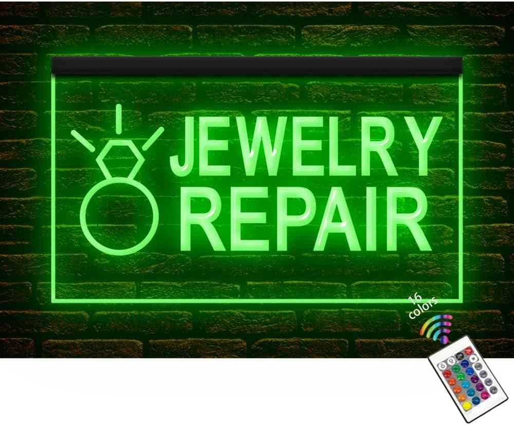 190053 Jewelry Repair Shop Store Open Home Decor Display LED Light Neon Sign (12" X 8", 16 Colors By Remote)