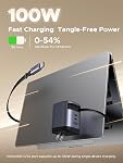 UGREEN Laptop Charger 100W, USB C Retractable Charger Block with Built-in Cable, GaN Fast Charging Wall Charger 3 Ports Compatible for MacBook, iPhone 17 Pro Max, iPhone Air, Galaxy S26 S25, iPad mini