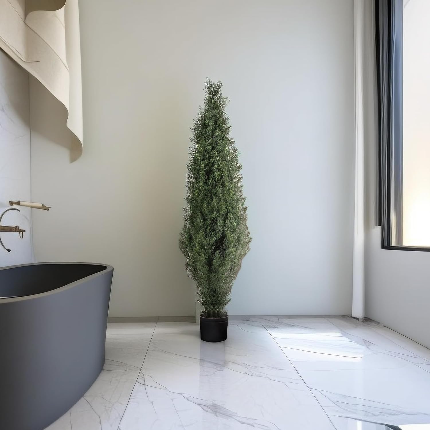 Artificial Topiary Cedar Tree, 60 inch Tall (2 Pieces), outdoor artificial tree Pot Faux Evergreen Fake Pine Cypress Trees Plant, UV Rated Artificial Greenery Set for Outdoor Indoor Front Porch Garden