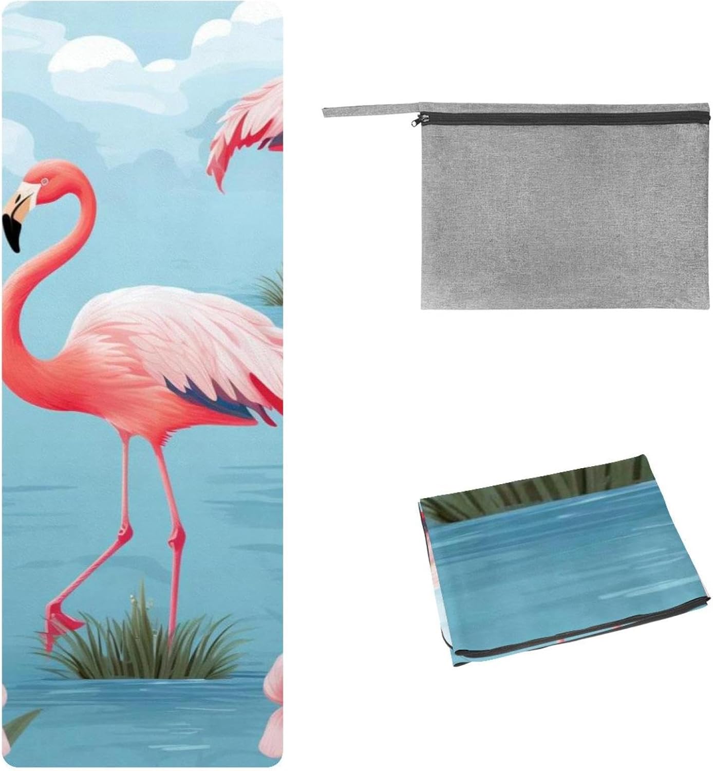 Yoga Towel, Tropical Flamingo Pattern Non Slip Sweat Absorbent Hot Yoga Mat Towel for Hot Yoga, Pilates and Fitness - 72.8" x 26.8"