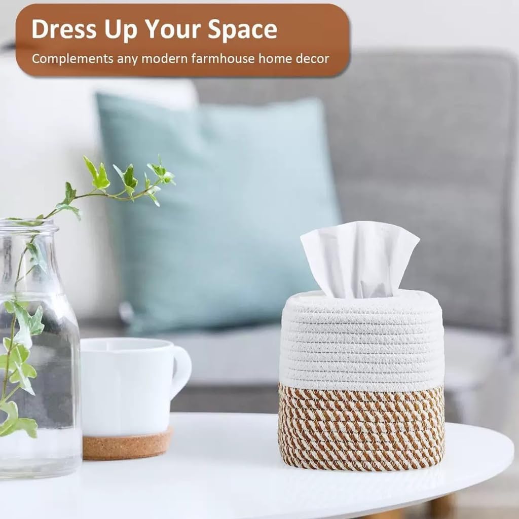 Cotton Rope Square Tissue Box For Bedroom And Living Room Decoration