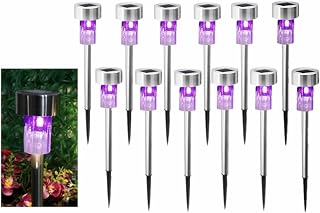 NEWOTE 12PCS Purple Solar Outdoor Lights LED Steel Garden Solar Powered Landscape Driveway Light Lamp Yar Pathway Stake Lights