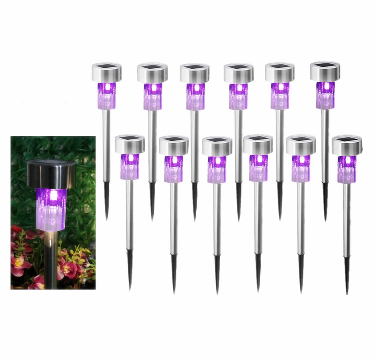 NEWOTE 12PCS Purple Solar Outdoor Lights LED Steel Garden Solar Powered Landscape Driveway Light Lamp Yar Pathway Stake Lights