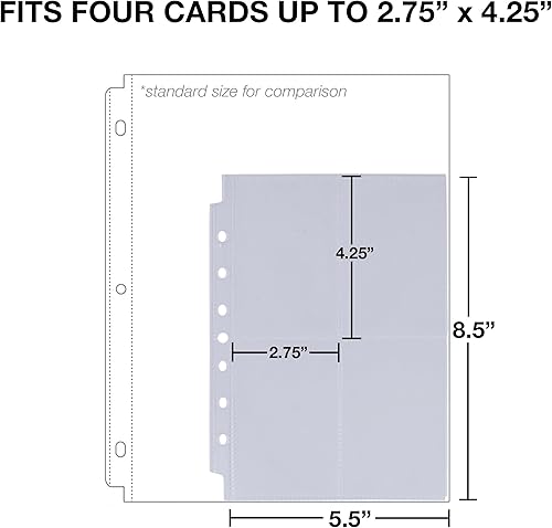 Vista 3 de Samsill Paquete de 50 fundas para tarjetas coleccionables de 4 bolsillos, capacidad para 400 tarjetas, transparente, cabe en mini carpeta estándar