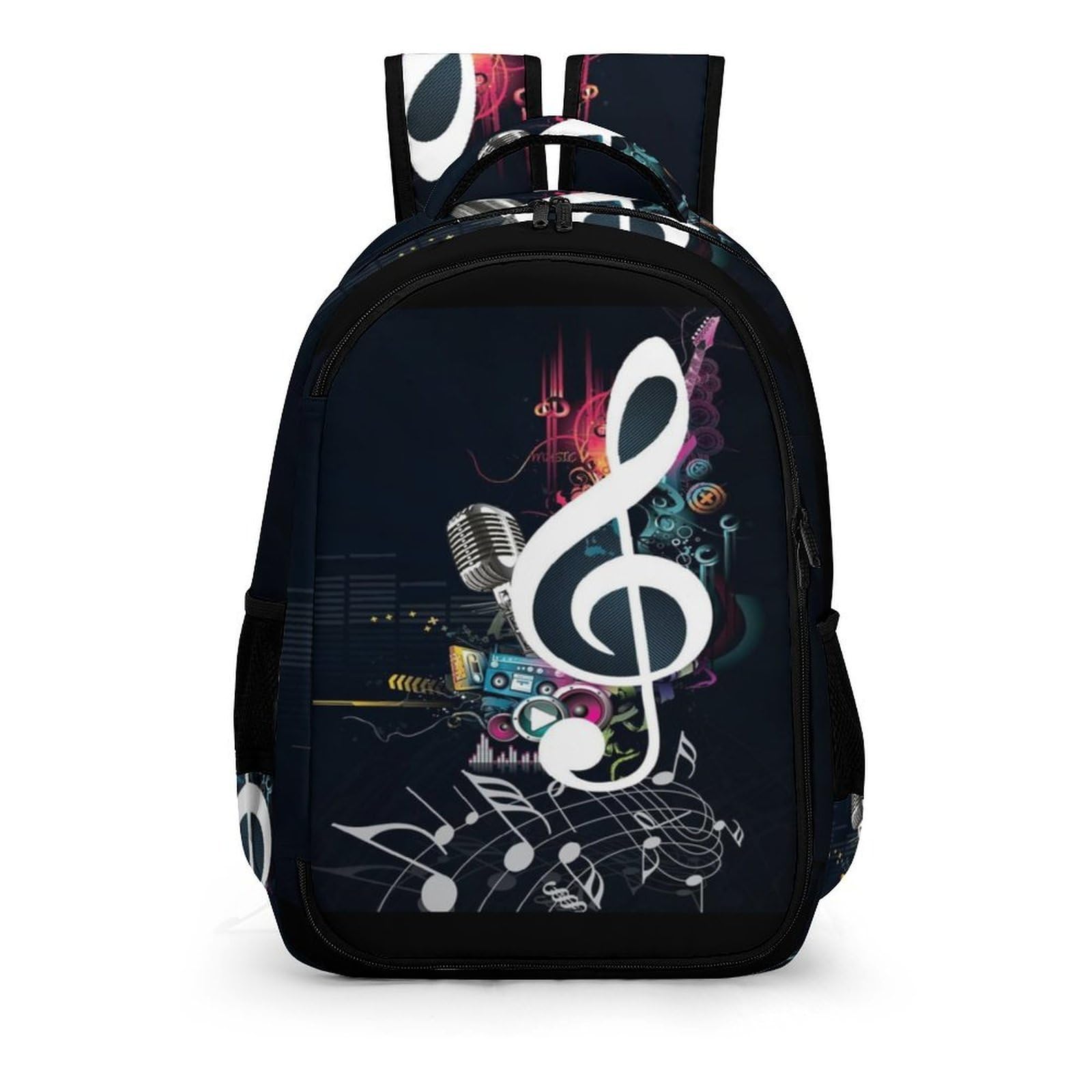 Tagesrucksack, brauner Rindsleder, Rucksack mit Taschen für Wandern, Camping, Reisen, Musiknoten, One Size
