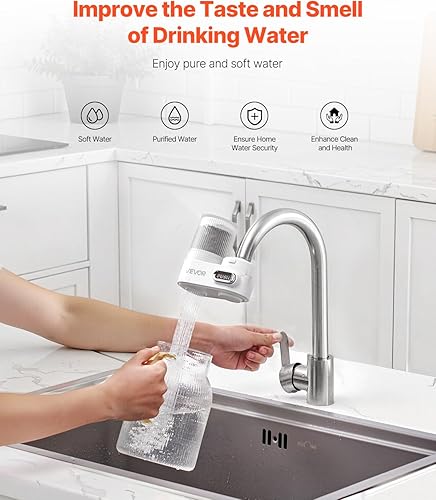Miniatura 2 de VEVOR Filtro de agua de montaje en grifo, purificador de agua vertical para grifo de fregadero, filtro de fibra de carbono certificado NSF, elimina