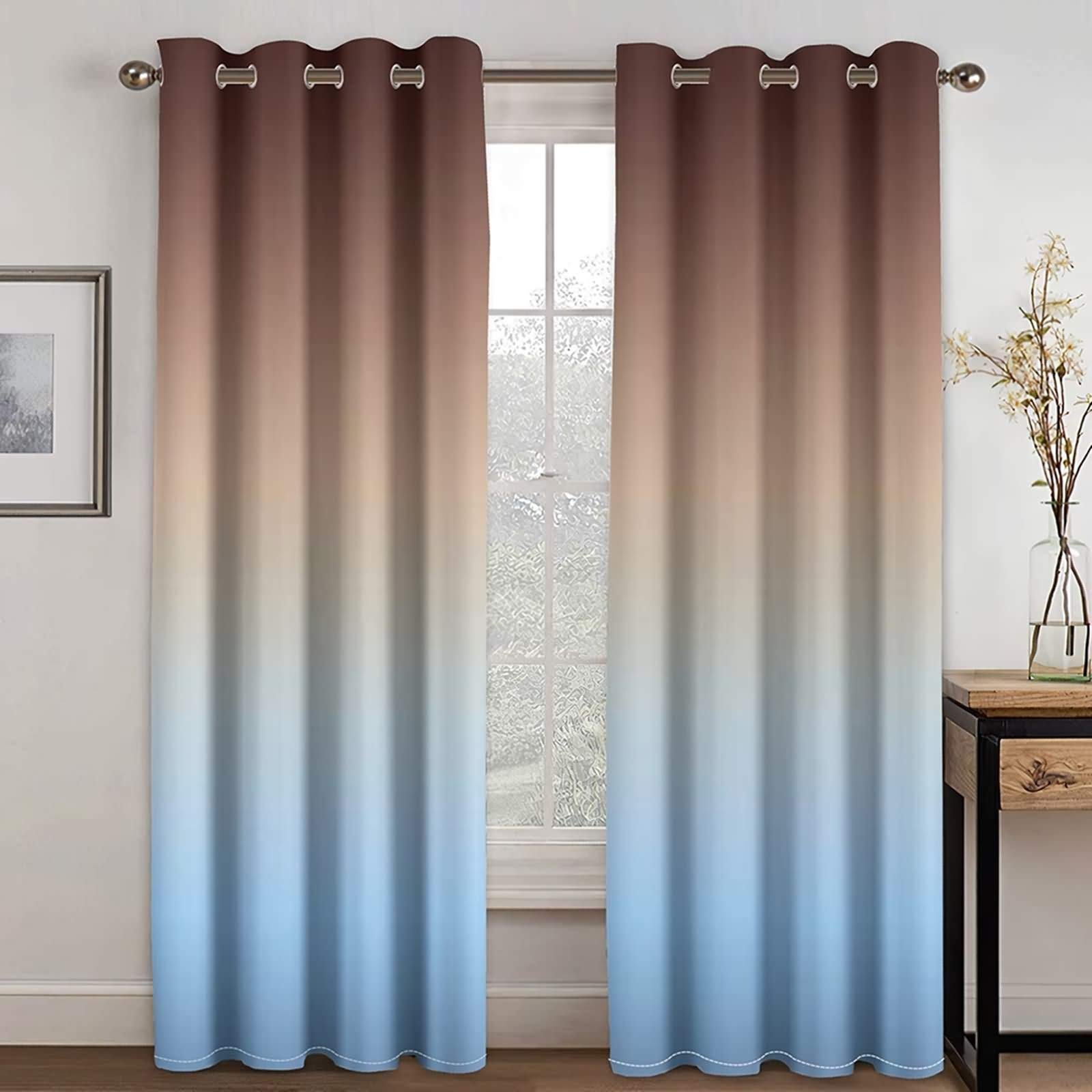 Tende Oscuranti per Finestre Tende Coprenti 2 Pannelli Stile Semplice Marrone Blu,Tende in Poliestere 2 x 132W x 183H CM