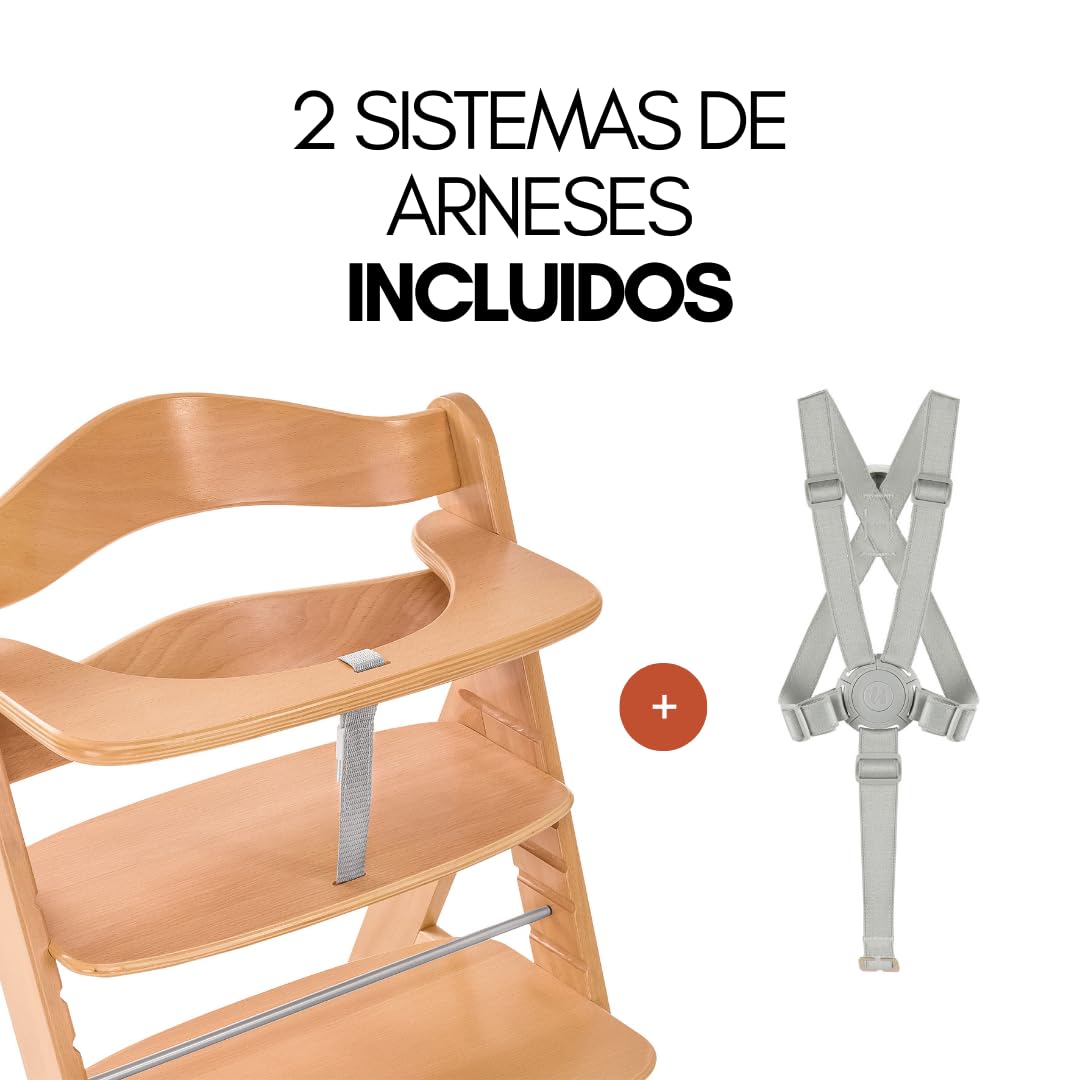 hauck Set de Silla de Madera para Niños Alpha Plus, Bandeja de Juego Play Tray, Juguete para la Trona y Cojín de 2 Piezas, Tronas de Bebe Evolutiva desde 6 Meses - Natural