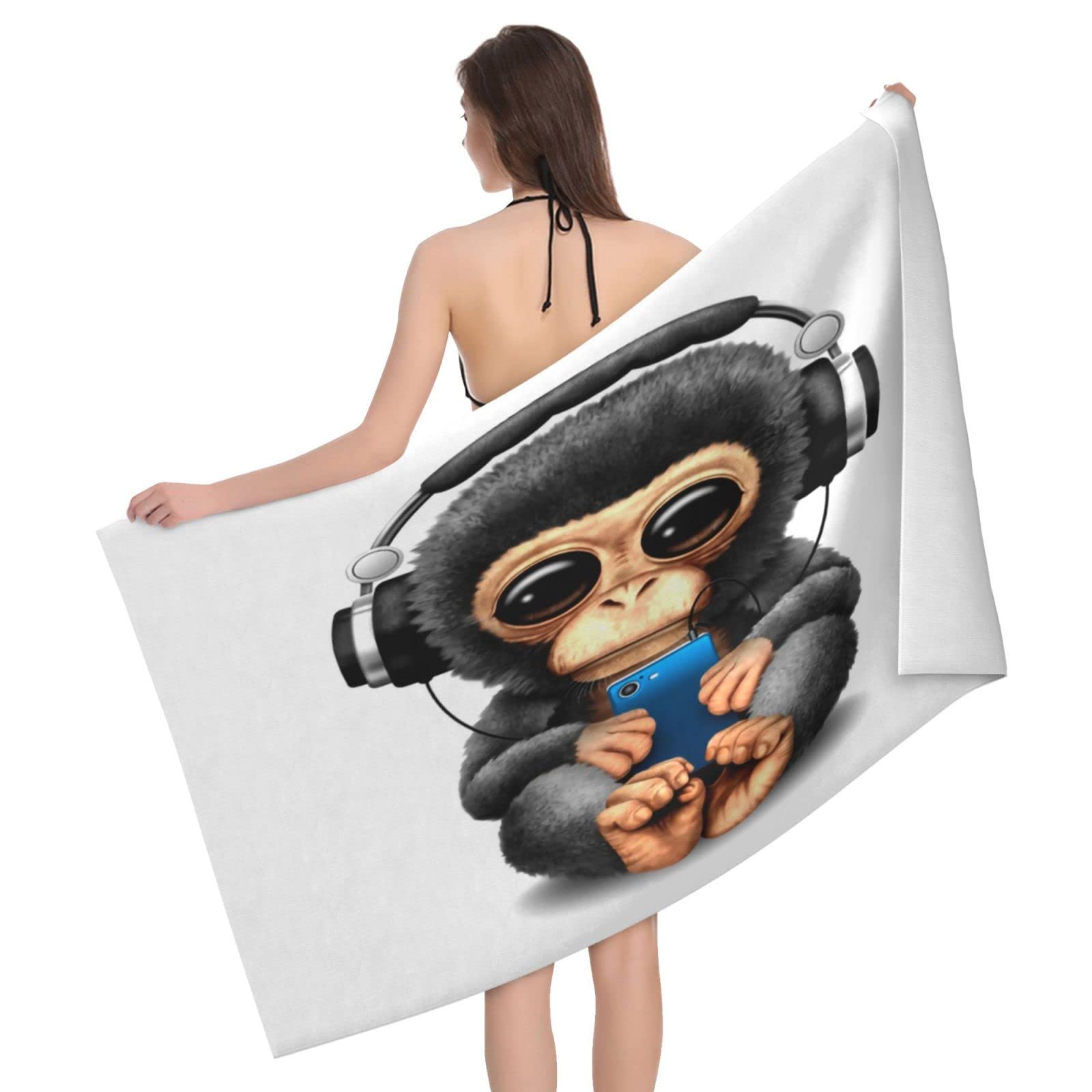 Lawenp Hip Hop Monkey Beach Towel, Lightweight Sand Free Quick Dry Microfiber Absorbent Bath Towel for Kids, Adults, Swimming, Bath, Yoga, Pool, Travel, Camping 32"X52"