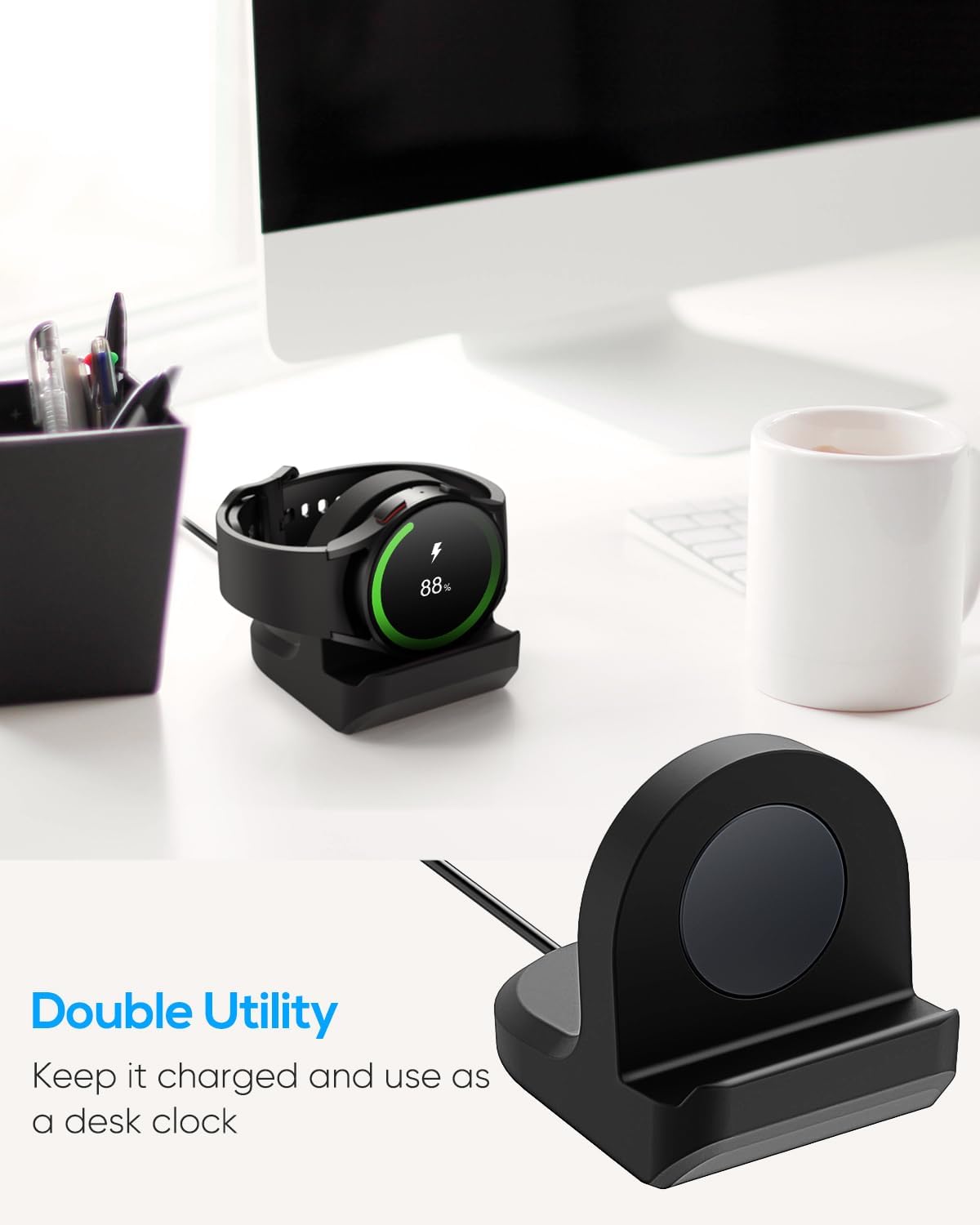Stand for Samsung Galaxy Watch Ultra 2025 47MM/ 8 Classic 46MM/Watch 8 40/44MM/7 40,44mm/ Ultra/6 40 44mm Non-Slip Silicone Charging Dock,Charger Base Holder with Cable Management Slot,NOT Charger - Image 6