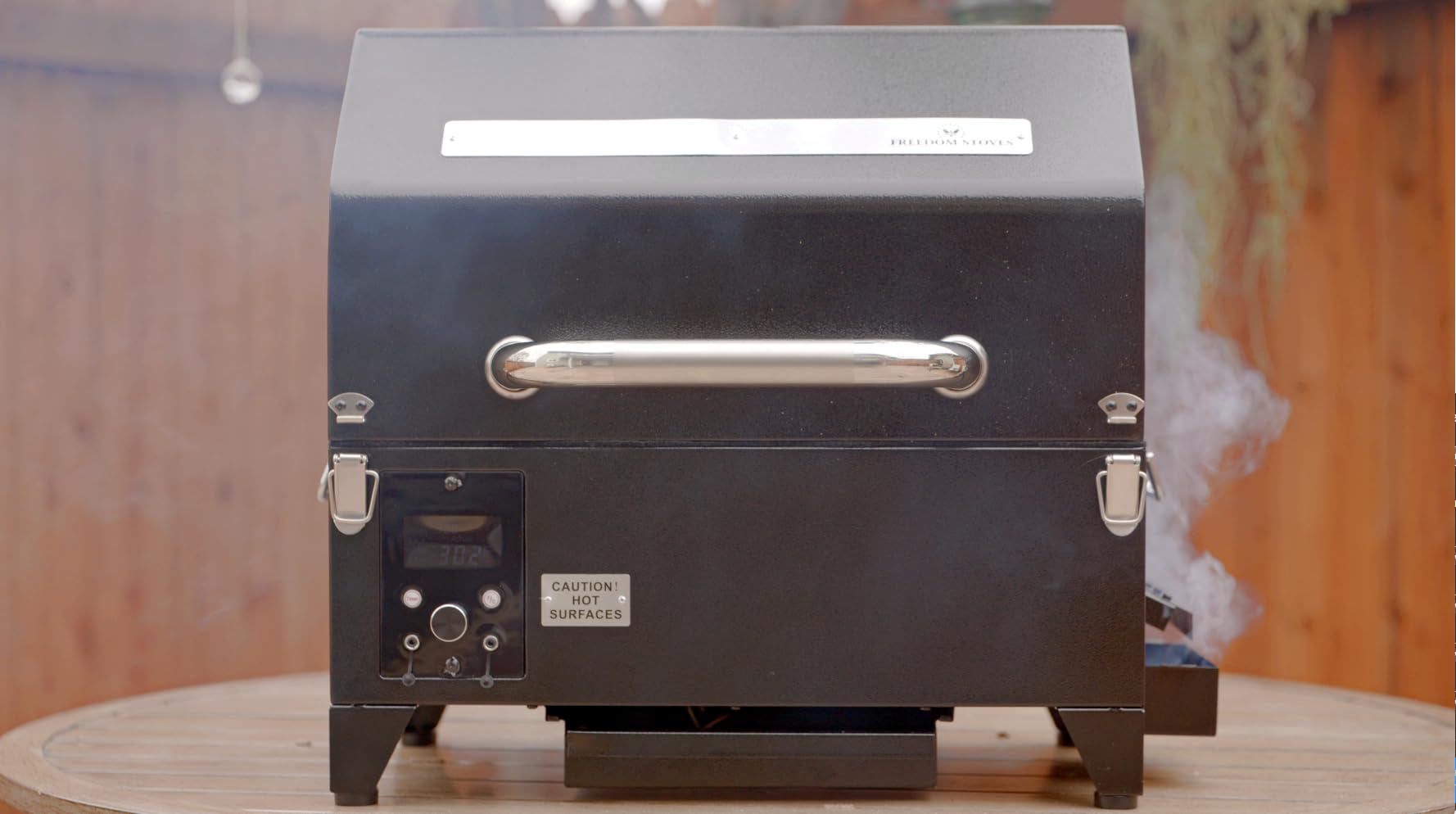 Freedom Stoves Portable Pellet Grill Smoker with Peaked Lid Smoke, Grill, Sear Includes 2 Meat Probes 8.5LB Hopper Capacity & Timer -12vDC / 120AC - BBQ for Camping Tailgating Condos Boating Beach