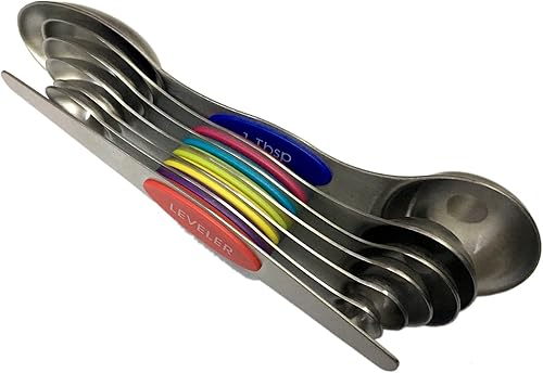 Miniatura 3 de Juego de cucharas medidoras de doble cara (7 unidades), cucharas medidoras magnéticas de acero inoxidable fáciles de leer, cucharas medidoras que se